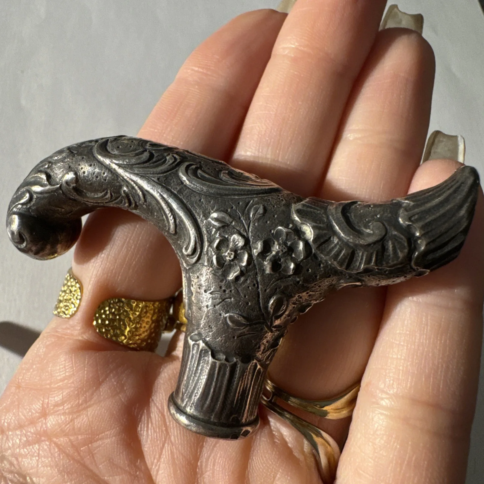 Pommeau De Canne Vintage En Argent