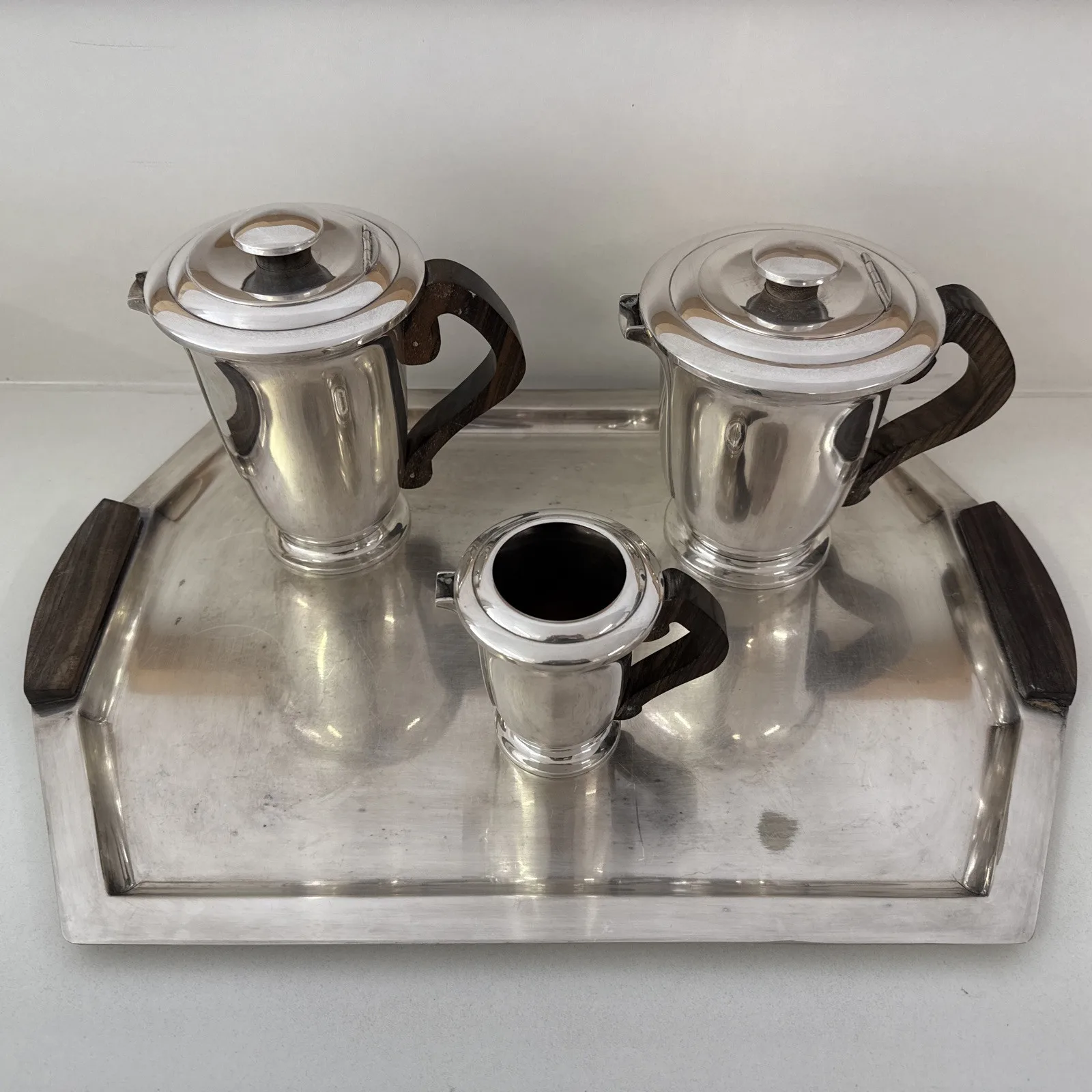 Plateau Ravinet Denfert Avec 3 Pichets Service À Café / The Art Deco Métal Bois