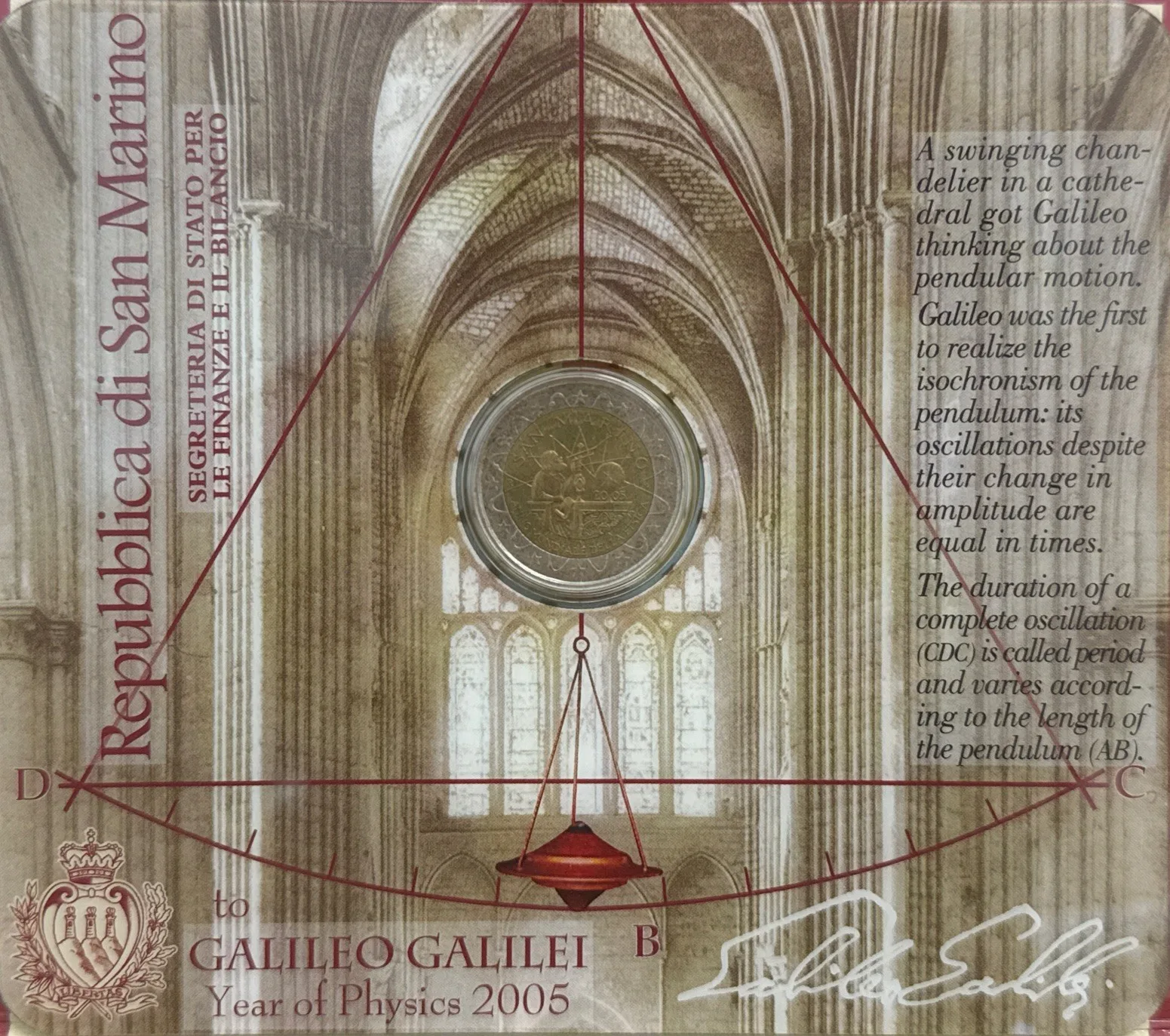 Coffret 2 Euro Commémorative 2005 Republica Di San Marino Saint Martin Galilei