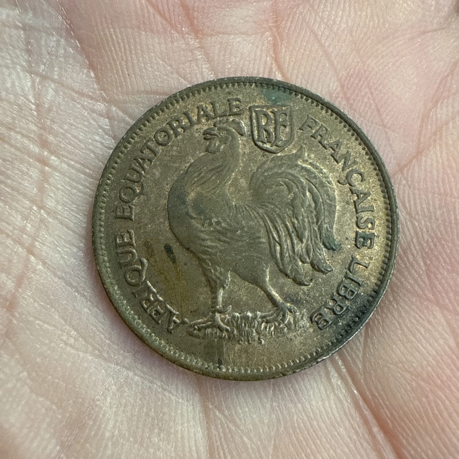 Monnaie 1 FC Afrique équatoriale RF Française Libre 1943 Patrie Honneur Franc
